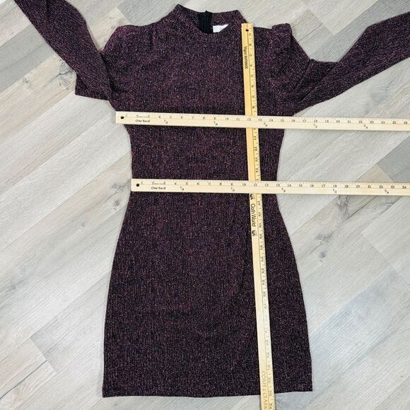 Greylin Jackie Metallic Knit Mock Neck Sheath Dress Purple Small Party Cocktail - Picture 14 of 16